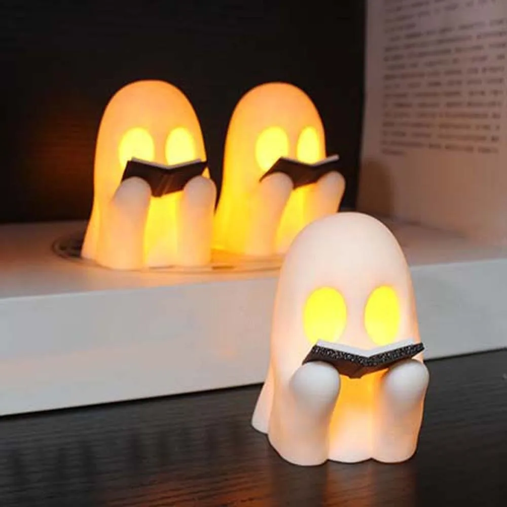 Button Cells Battery Operated Ghost Nightlight Mini Size Warm Yellow Glow Halloween Tealight Creative Shape Multi Functional