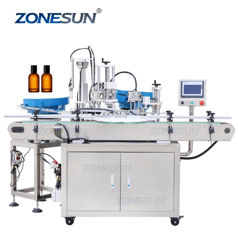 ZONESUN Automatic FEA15 Monoblock Metal Aluminium Perfume Spray Bottle Sealing Capping Crimping Outer Cover Cap Pressing Machine