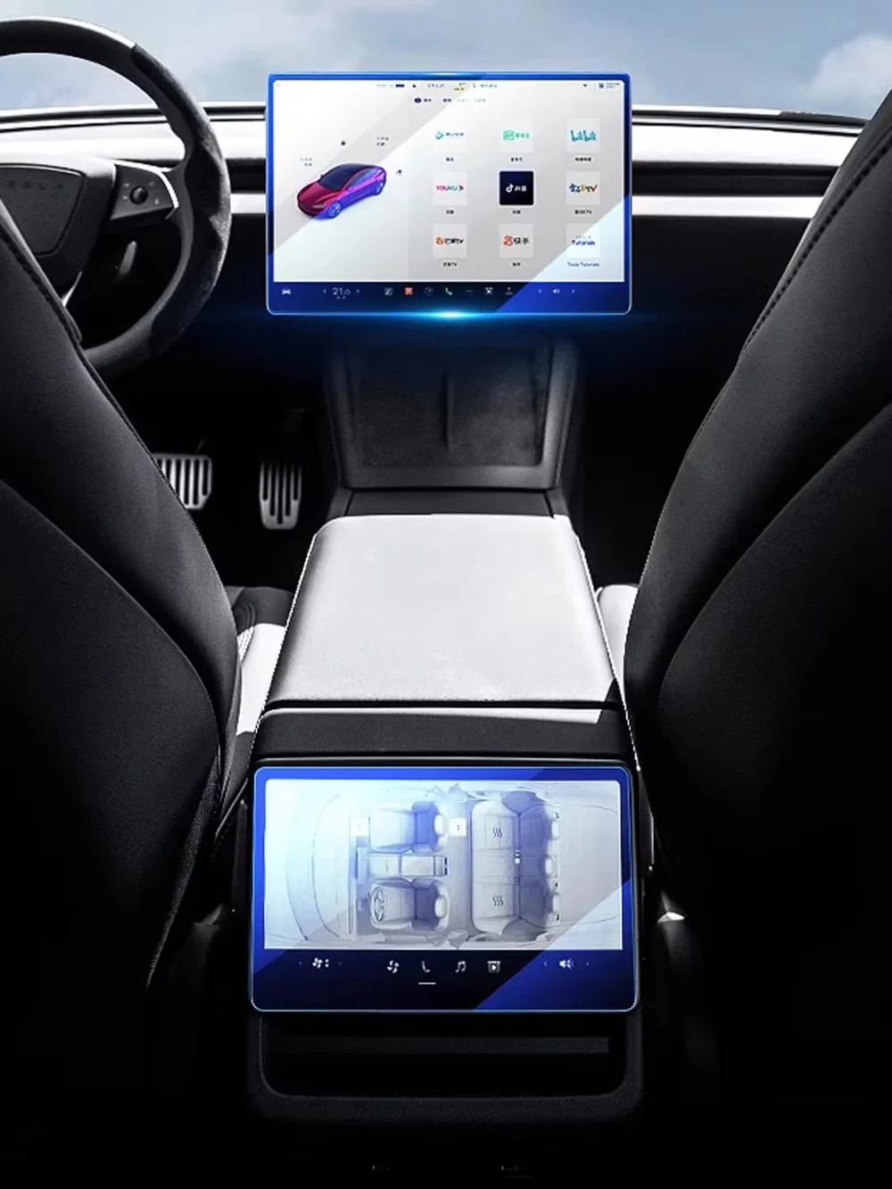 2er-Set Displayschutzfolien für vorne und hinten, passend für Tesla Model Y L 6-Sitzer Juniper Launch 2026, 16 Zoll, aus gehärtetem Glas – Detail 3