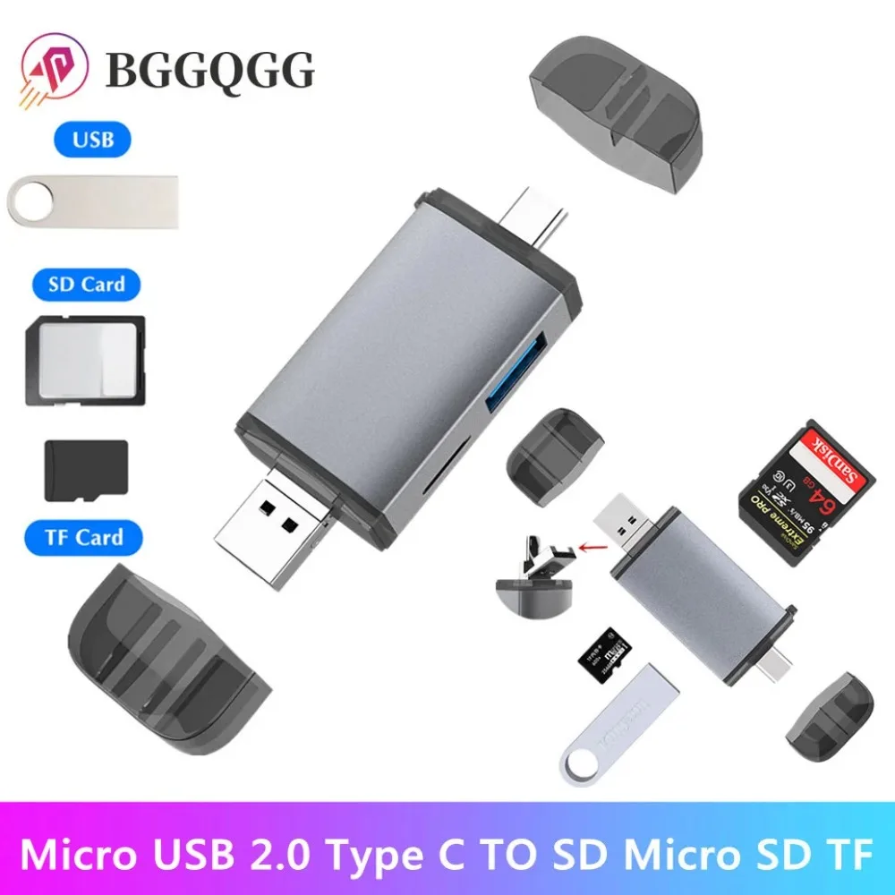 

BGGQGG 6 in 1 Card Reader Micro USB 2.0 Type C to SD Micro SD TF Adapter Accessories OTG Cardreader Smart Memory SD Card Reader