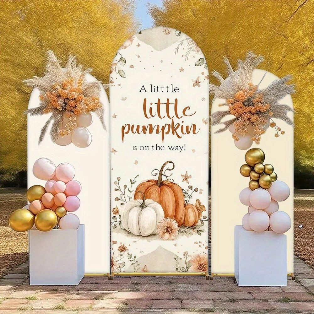 A Little Pumpkin is on the Way Themed Arched Backdrop Covers Autumn Harvest Newborn Baby Shower Party Background Supplies Props