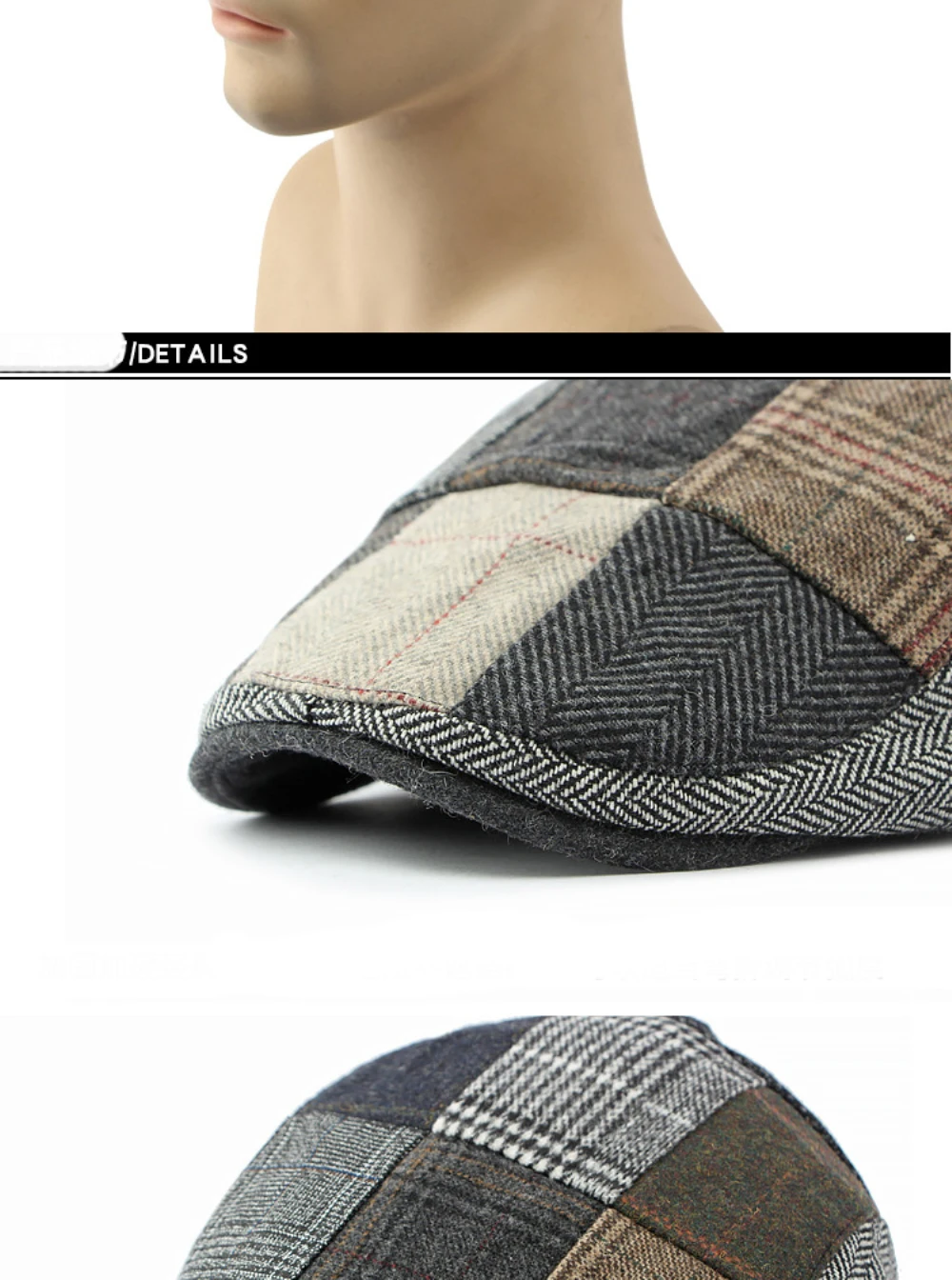 HT4295 Baskenmützen Frühling Herbst Winter Woll-Baskenmütze Patchwork Kariert Künstler-Malermütze Herren Damen Ivy Flachmützen Unisex Baskenmütze – Detail 12