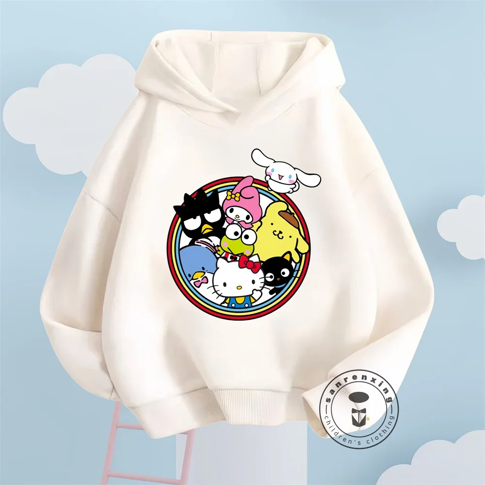 Sanrio Children's Hoodies Sweatshirt Kawaii Hello Kitty Pullover Fashion Anime Cartoons Casual Clothes Girls Boy Kids Warm Tops