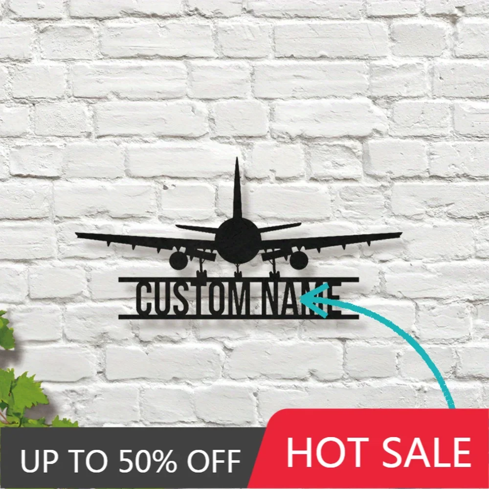 Custom Iron Wall Art Stylish Tailored Airplane Metal Wall Sculptures with Personalized Monogram Name Contemporary Multipurpose E