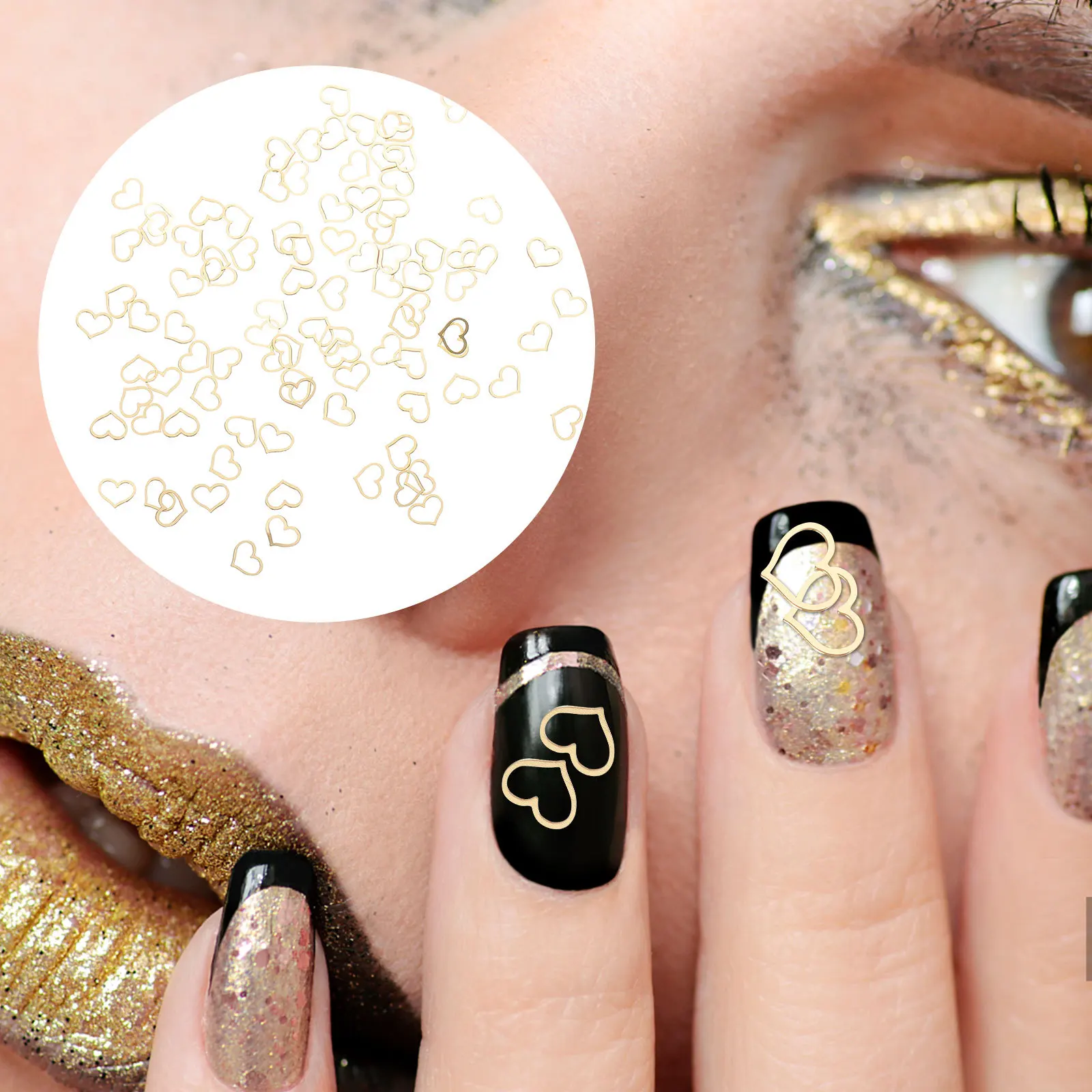 

200 шт. металлических наклеек-сердечек для дизайна ногтей, для DIY маникюра, украшения для женщин, модные наклейки для тела, волос, чехлов для телефонов, рукоделия