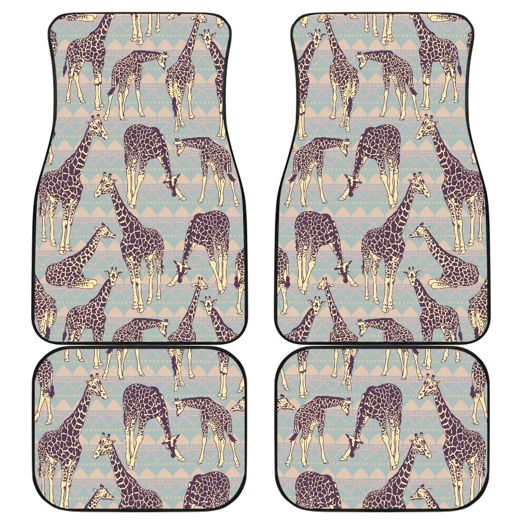 Exotic Tropical Giraffe Pattern Print Car Floor Mat Vintage Carpet Anti-Slip Rubber Mat Pack of 4 Auto Accessiores for Car SUV