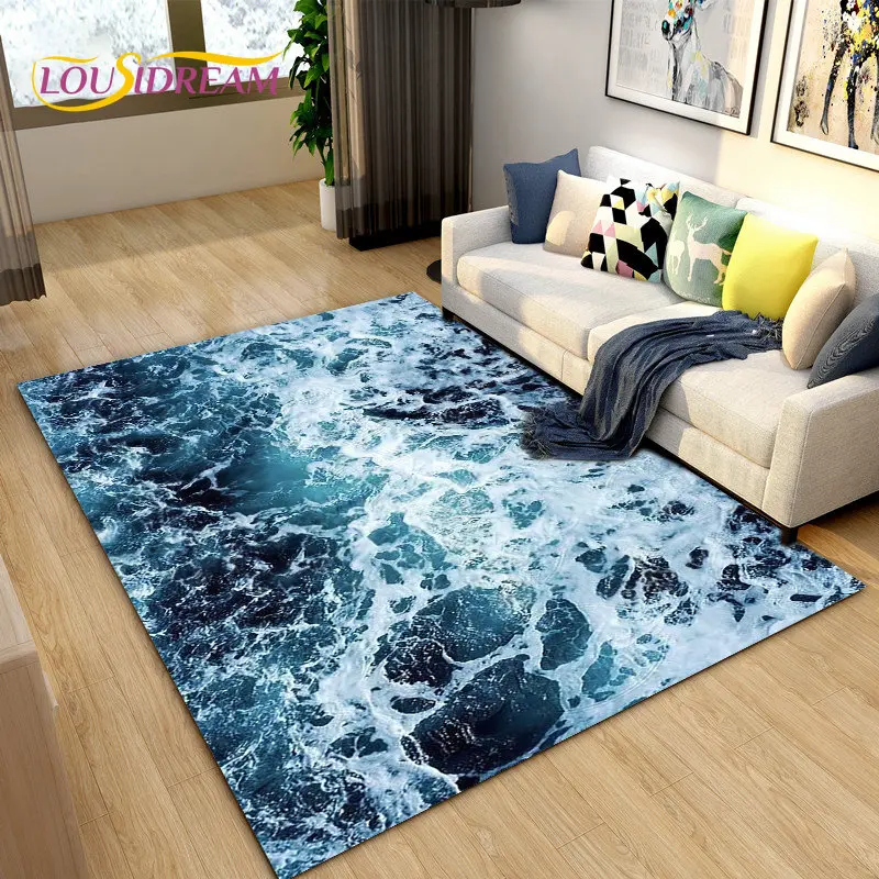 3D Ocean Seawater Beach Water Area Rug,Carpet Rug for Living Room Bedroom Sofa Doormat Decor,Kid Play Crawl Non-slip Floor Mat