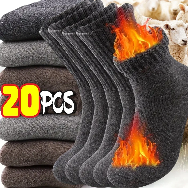 1/10pairs Winter Warm Women Socks Wool Male Men Sock Super Thicken Solid Socks Merino Wool Sock Against Cold Snow Terry Socks