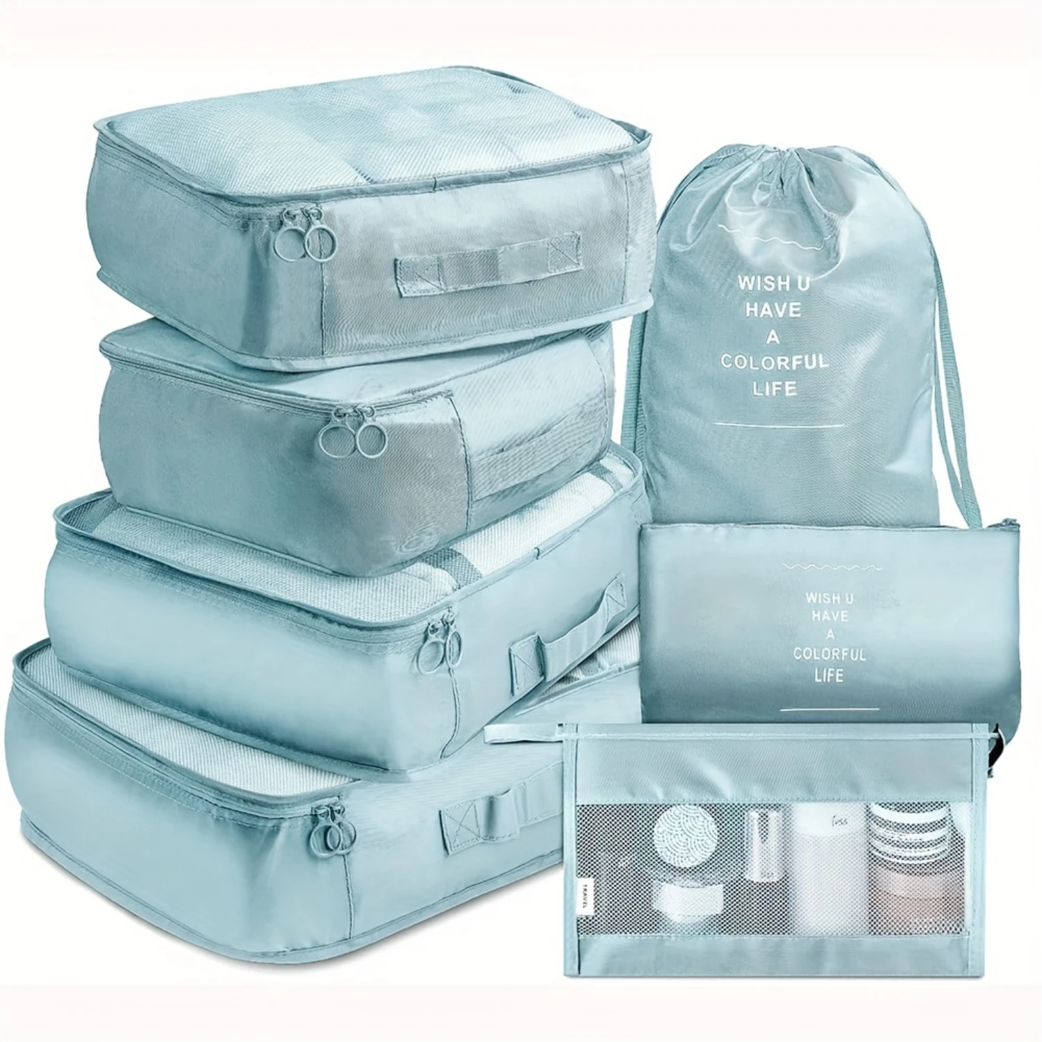 

7 Pcs Travel Luggage Packing Organizers Set With Toiletry Bag, Clothing Classification Bag