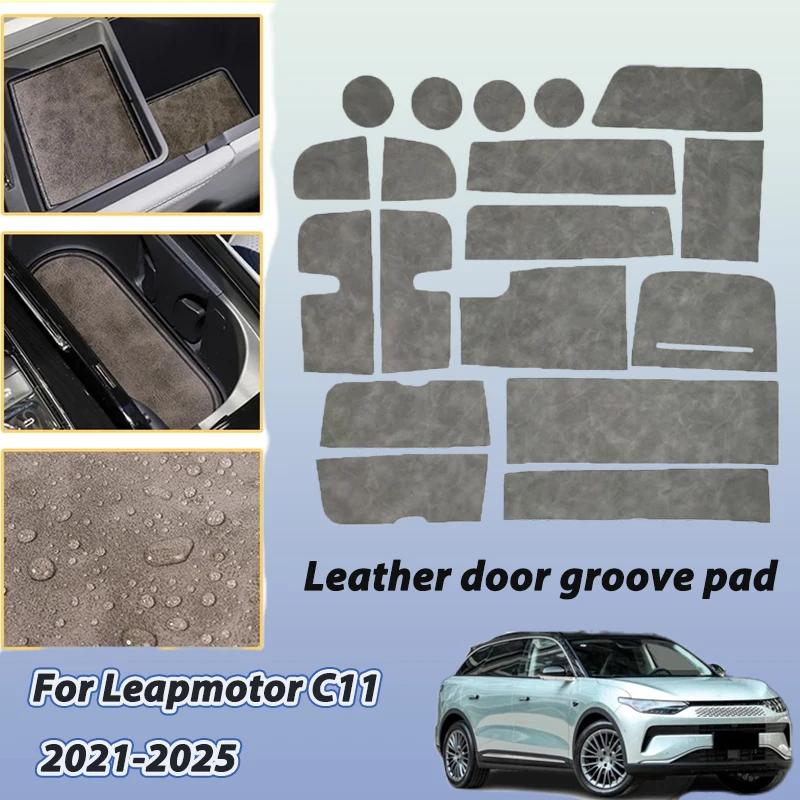 Leather Coaster For Leapmotor C11 2021 2022 2023 2024 2025 Leather Anti-Slip Cup Mat Door Slot Pad Interior Decoration Accessory