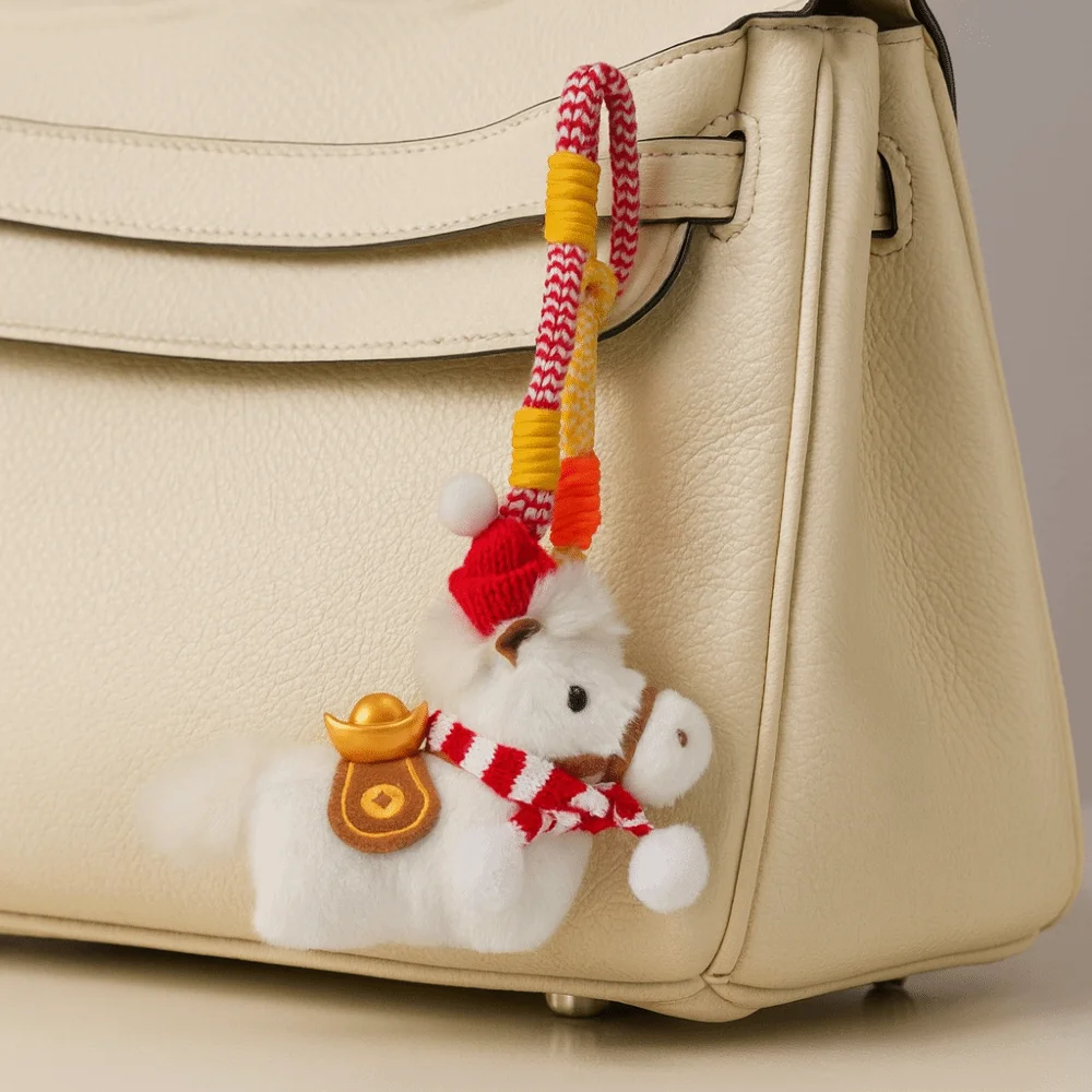 Creative Red Scarf Pony Pendant Yuanbao Cute Stuffed Animal Keyring Soft Good Luck Cartoon Steed Festive Decor