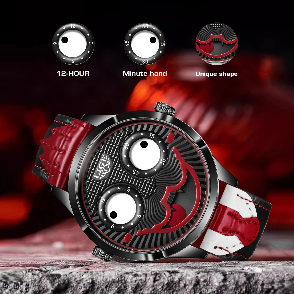 LIGE Cool Joker Watch Men Classic Men's Clown Watches Fashion Leather Strap Waterproof Quartz Wristwatches For Men Reloj Hombre view 4