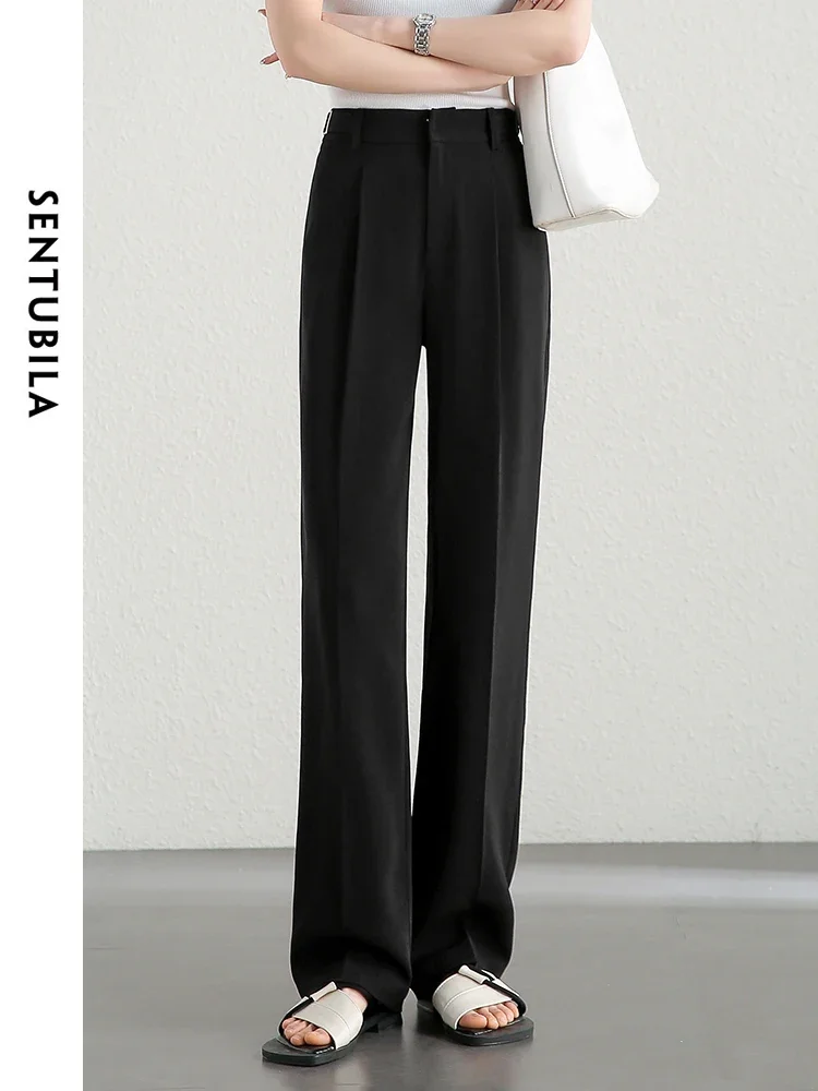 

SENTUBILA Comfort Full Length Wide Leg Pant 2025 Spring New Thin Commuter Straight Dress Pants Women Casual Trousers 142K54375