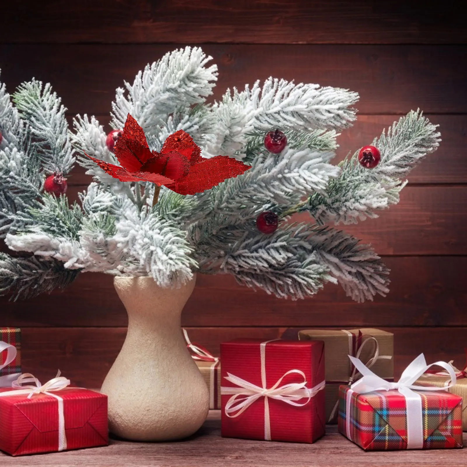 

6Pcs Christmas Flower Decor High Quality Material Long Lasting Home Decor Artificial Christmas Decorative Flower