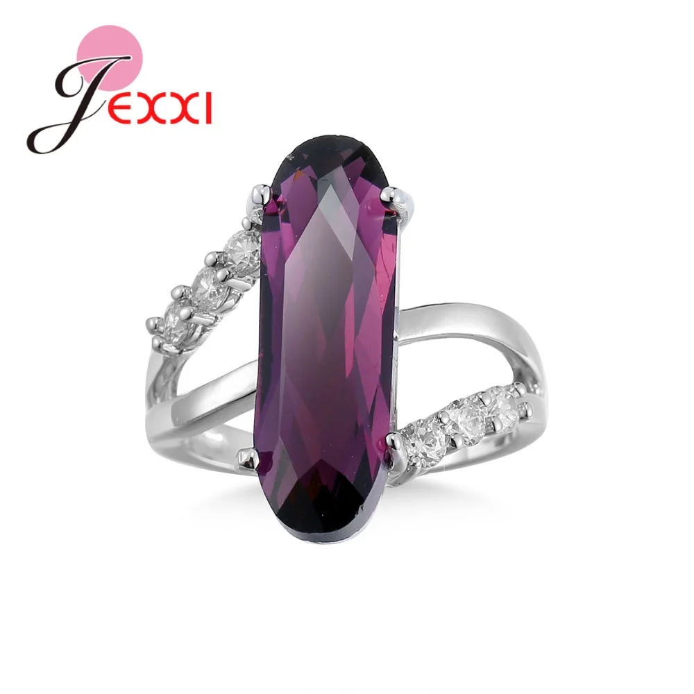 Women Engagement 925 Sterling Silver Color Rings Daily Jewelry Oval Design Purple CZ Cubic Zircon Finger Rings Drop Shipping