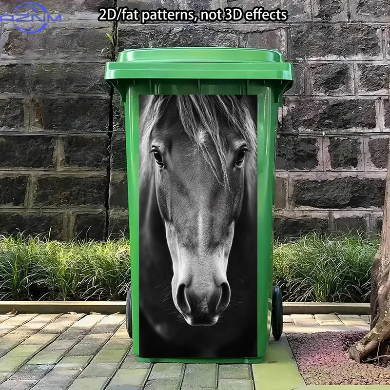 Gorgeous Trash Can Stickers Painting, Equine Portrait Self-Adhesive Stickers, Monochrome Animal Trash Can Stickers, Abstract S