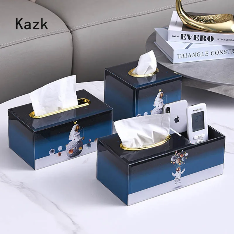 

Modern Astronaut Spaceman Tissue Box Light Luxury Creative Home Coffee Table Glass Organizer Tissue Boxs Living Room Decoration