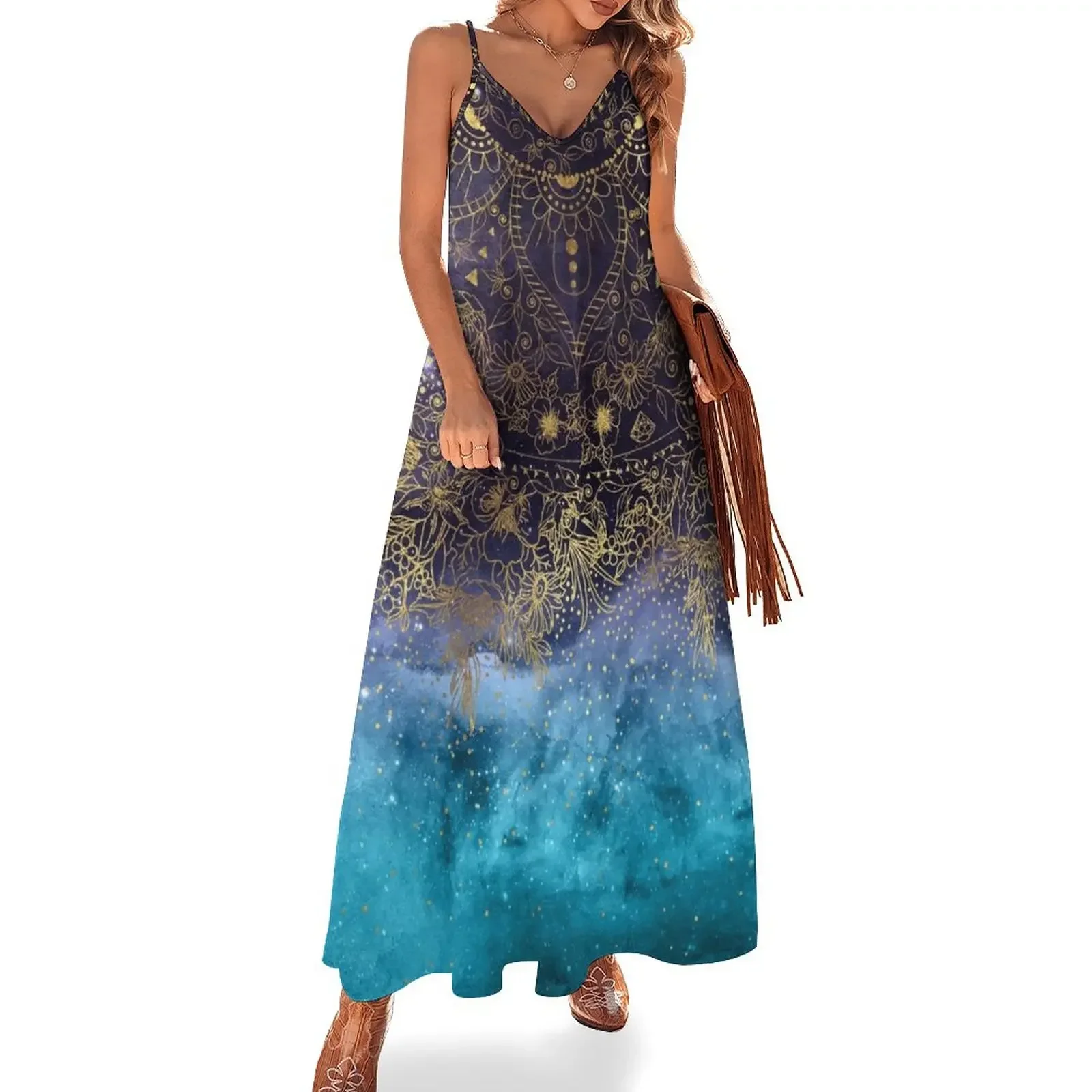 

Gold floral mandala and confetti image Sleeveless Dress summer woman dress 2024 Aesthetic clothing Dress