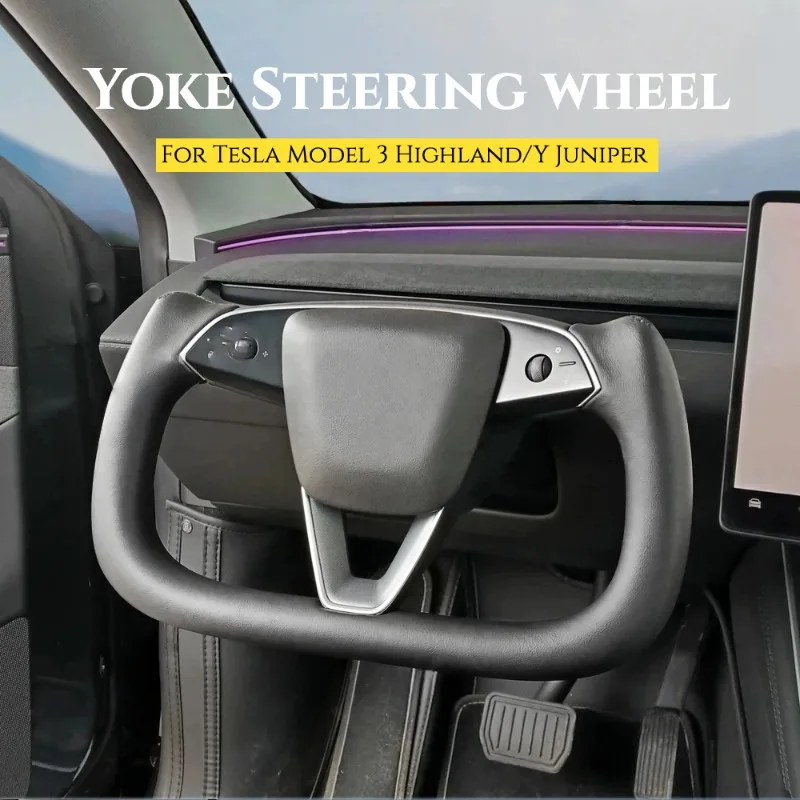 

For Tesla Model 3 Highland/Y Juniper 2025 Yoke 377mm Wheel Steering with Heating,Premium Stitching - Sport Carbon Fiber Upgrade