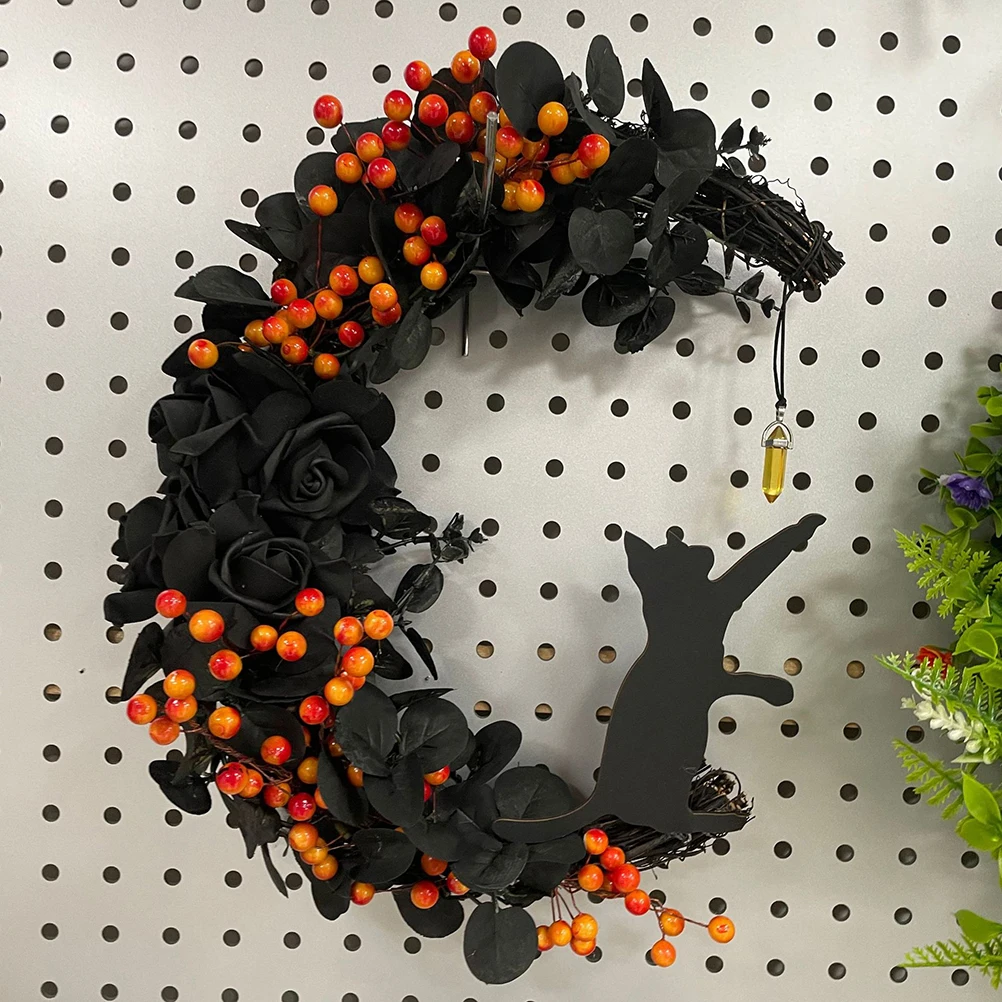 

Halloween Moon Cat Garland with Rose, Black Decorations Halloween Garland, Halloween Wreath for Front Door Halloween Decorations