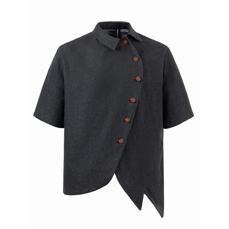 HKSH Summer Men Tide Chic Ins Fashion Deconstructed Slanted Collar Original Cowhide Shirt Y2K Vibe Vintage Luxury Shirts HK25818