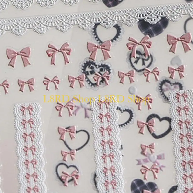 Adesivi per chiodo in rilievo 5D in cuscinetto in rilievo in pizzo L8rd Bowknot