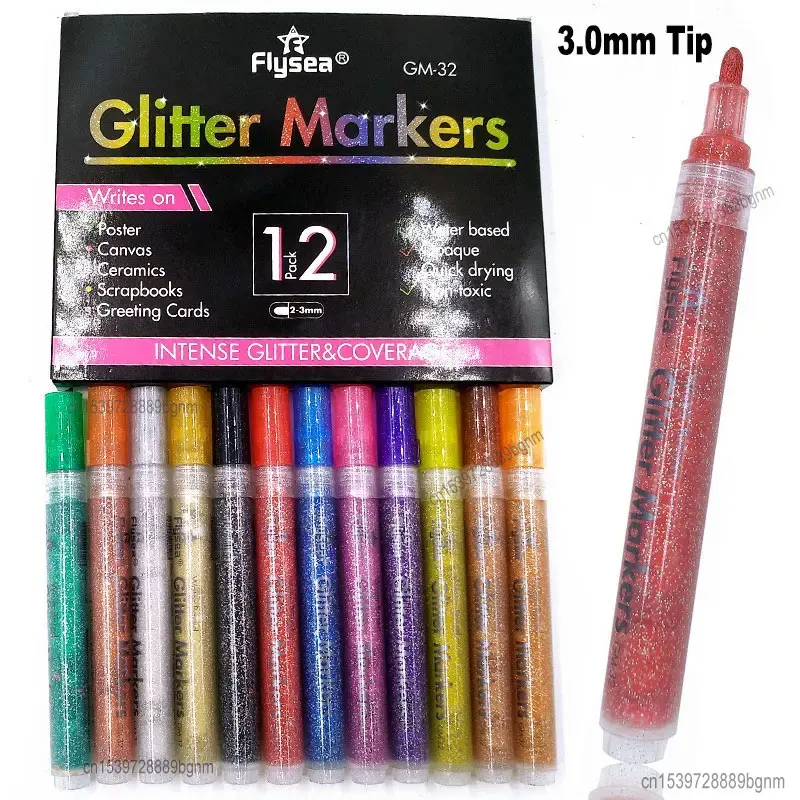 

12 Color Acrylic Paint Glitter Marker Pen 3.0mm 0.7mm Tip Art Drawing For Rock Stone Wood Poster Cards Canvas Ceramics Scrapbook