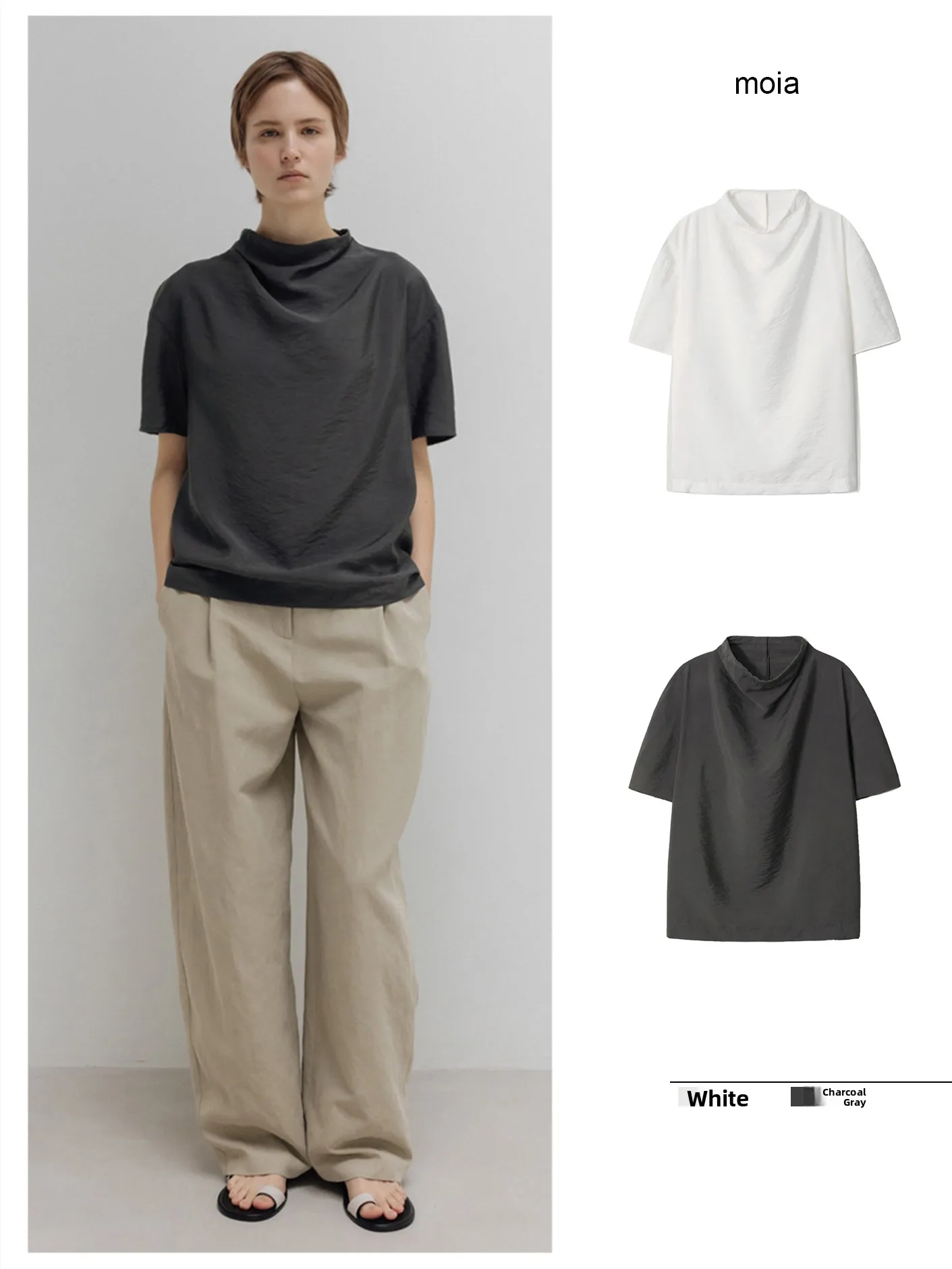 

Moia Women's Drawstring Short Sleeve Loose Fit Lightweight round Neck Casual Shirt Breathable Modal Fabric Spring Summer