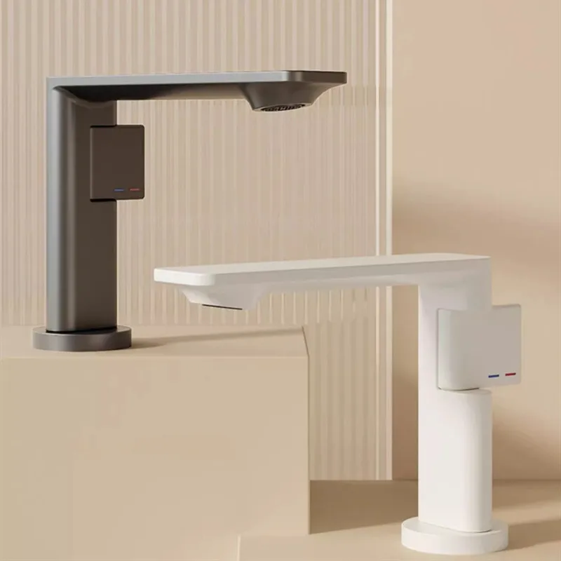 Basin Faucet Bathroom Single Lever Hot and Cold Copper White Gray Single Handle Unique Design Sink Mixer