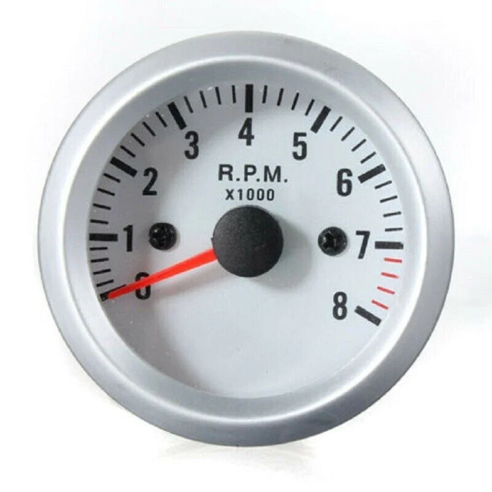 2 52mm Car Engine Tachometer Gauge Meter, White Face With Blue LED, Reads 0 8,000 RPM, Suitable For Petrol Vehicles Only, 12V