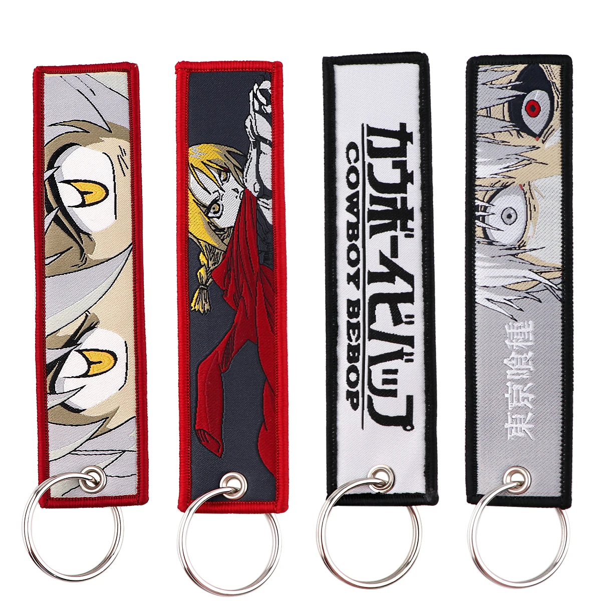 Japonês Anime Series Key Tag, Bordados Key Fobs para Motos, Carros, Bolsa, Mochila, Chaveiro da Moda