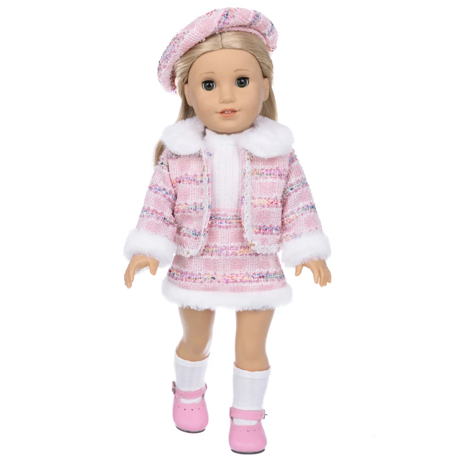 16-18Inch Doll Pink Knitted Clothes Hat Top Jacket Skirt Set Socks Reborn Doll Realistic Baby Dolls Accessories Outfit Girl Gift