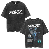 Camisetas con estampado de banda de Rock Vintage lavada Gorillaz The Now Now Album, ropa para hombres y mujeres, camisetas de cuello redondo de gran tamaño Punk de Hip Hop