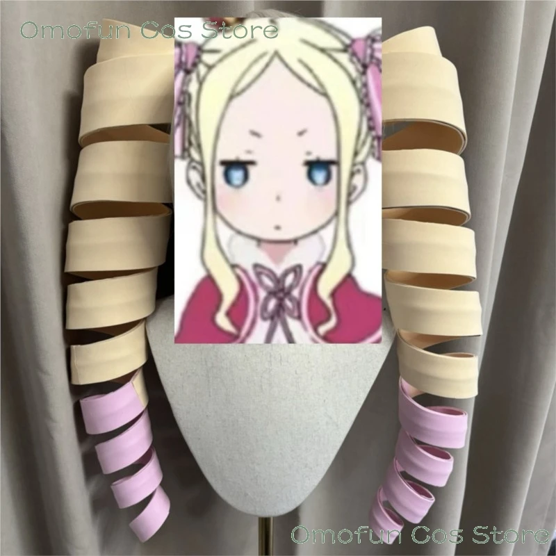 Re0 Beatrice Cosplay Wig Styleable Handmade ‌Spiral‌ Ponytail Hair Diy Material Props Set Cosplays Customized Halloween