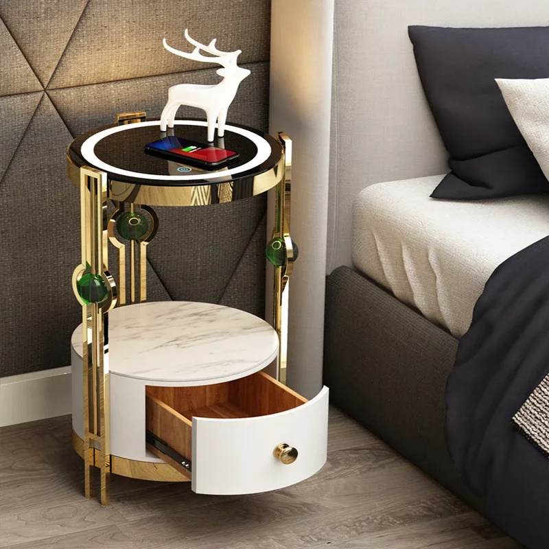 Best Price Creative Usb&Wireless Charging Gold Frame Custom Desktop Storage Drawer Home Furniture Bedroom Nighstand Table