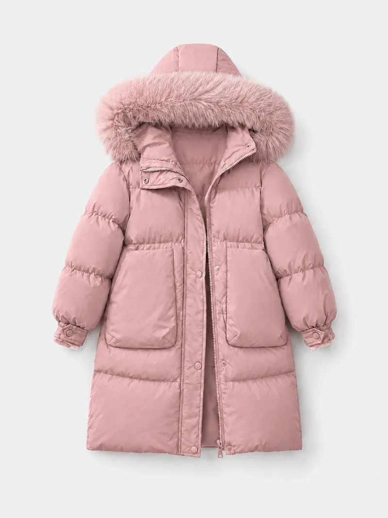 UNITIM Winter Junior Mädchen Praka 5-14 Jahre Teenager Mädchen Kunstpelzkragen Mittellange Jacke Kinder Mädchen Dicke Warme Reißverschluss-Oberbekleidung – Detail 9