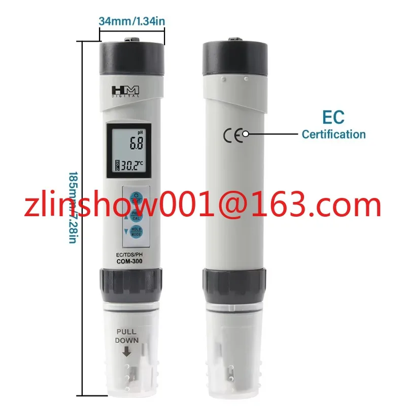 Digital COM300 EC TDS PH 4 in 1 Combo Meter Temperature PH Tester Waterproof With ATC Calibration