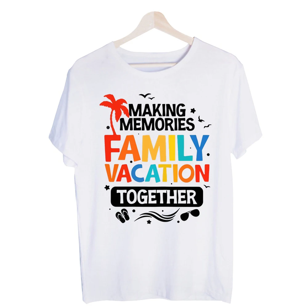 Family Vacation Typography Print Graphic Tee, Casual Short Sleeve T-Shirt for Summer Travel and Making Memories