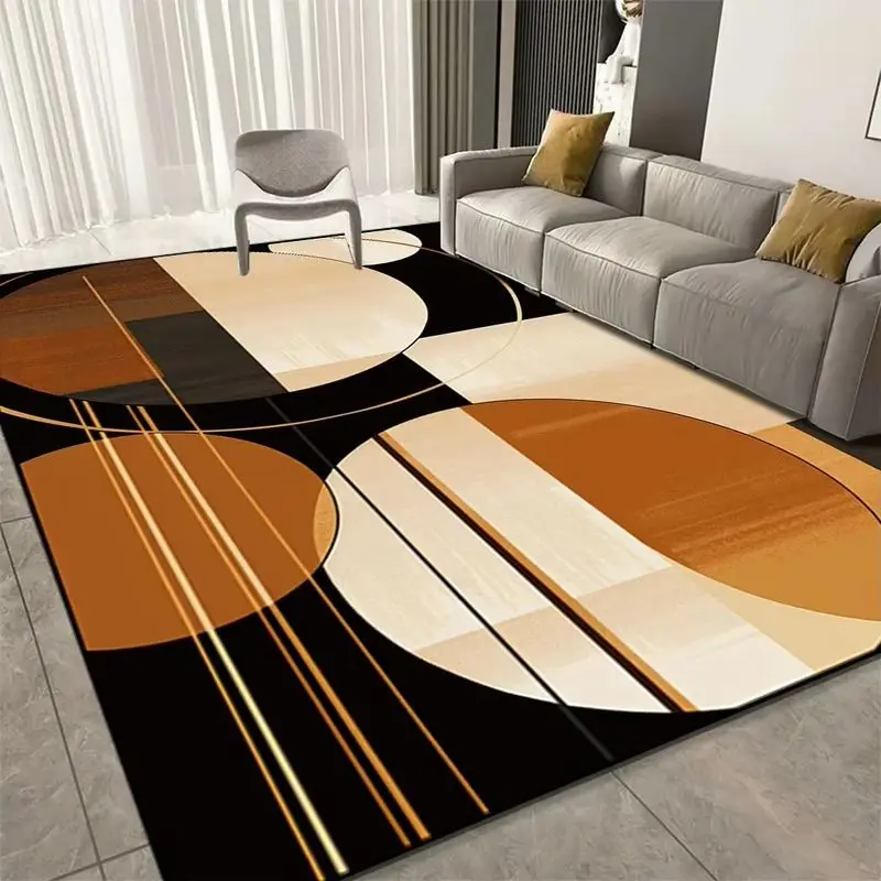 VIKAMA Modern Geometric Circle Area Rug Orange Black Abstract Print Non Slip Carpet For Living Room Bedroom Office Home Decor