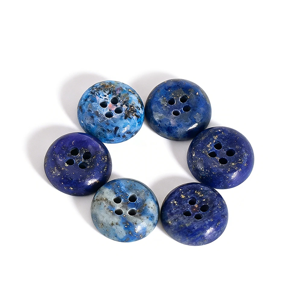 Boutons Lapis Lazuli naturel, 5 pièces, 4 trous, boutons en pierre minérale Reiki, accessoires de couture de remplacement, embellissements de projets de bricolage