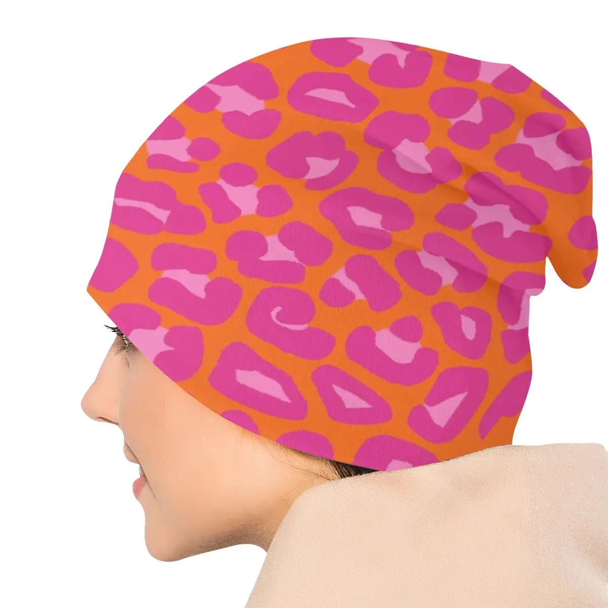 Orange And Pink Leopard Spots Print Caps Hip Hop Adult Outdoor Skullies Beanies Hat Spring Warm Dual-use Bonnet Knitting Hats