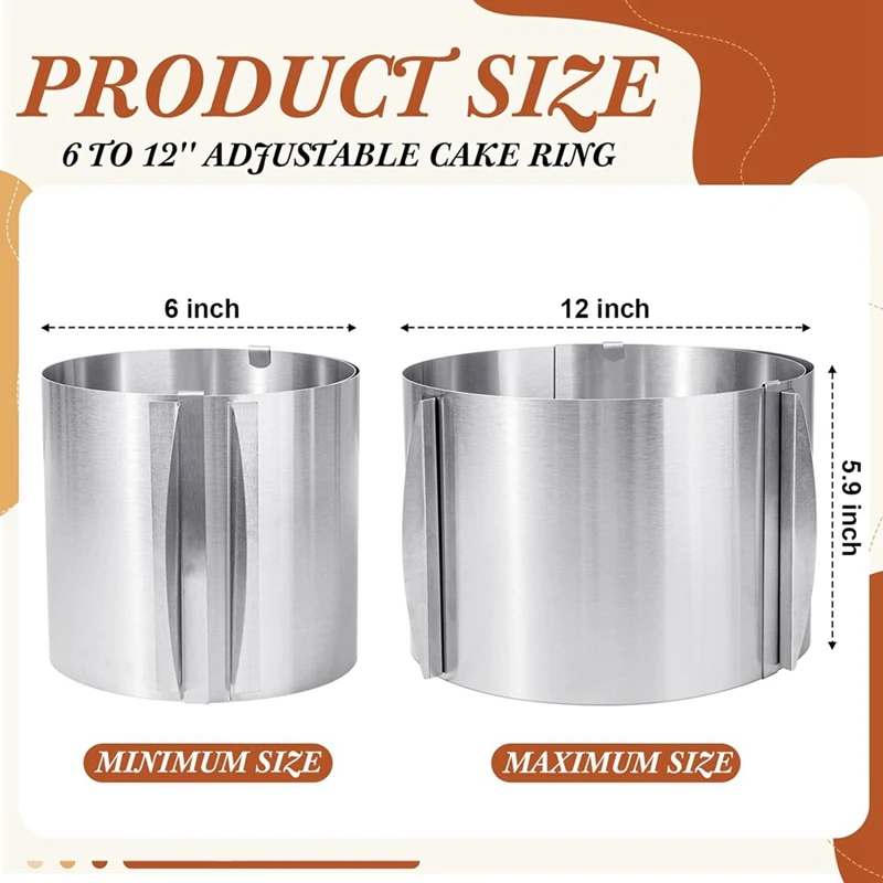 2 Pcs Cake Mold 15 Cm High, 6 To 12 Inch Adjustable Cake Ring Cake Baking Supplies For Mousse Baking Dessert Cake Making Durable