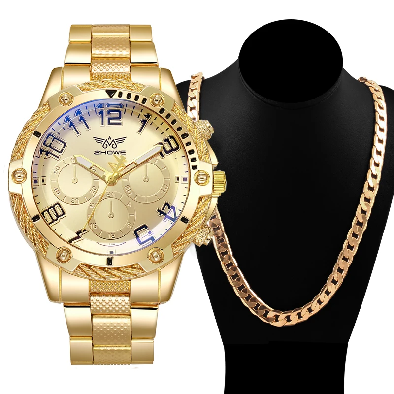 2Pcs/set Fashion Men\'s Business Dress Analog Quartz Watch with Necklace(Without Box)