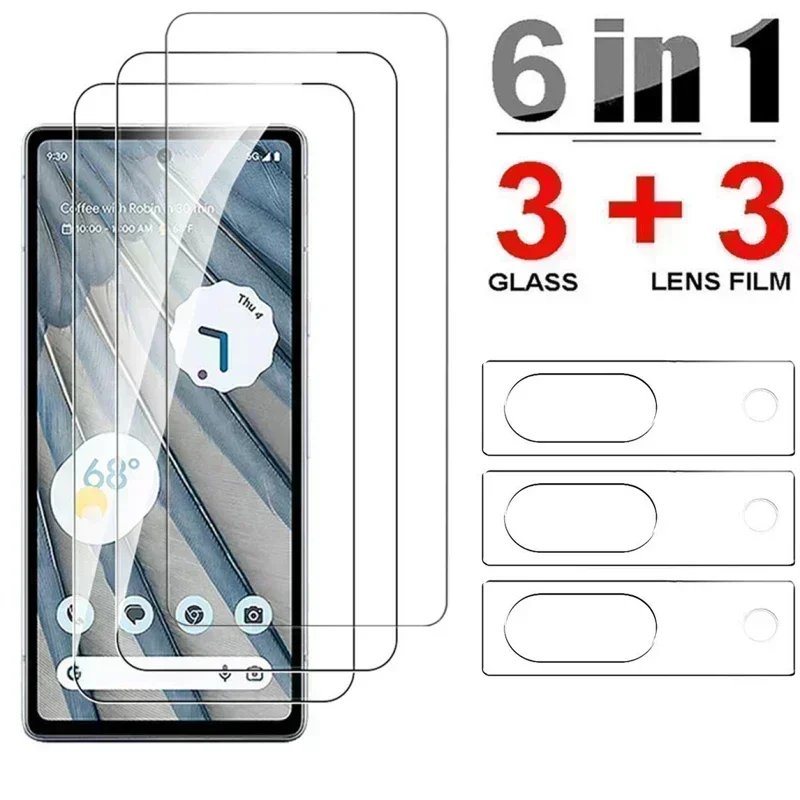 

For Google Pixel 6A 7A Pixel 7 Pixel 8 1-3pcs Front Screen Protector Tempered Glass with Phone Camera Lens Protective Glass Film