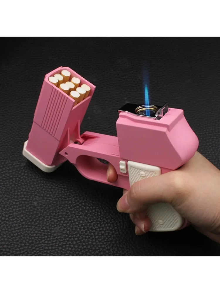 AliExpress Pistol-shaped Cigarette Box Blue Flame Lighter, Cycle Inflatable Bright Colors, Decompression Toys, Men's Cigarette Accessories