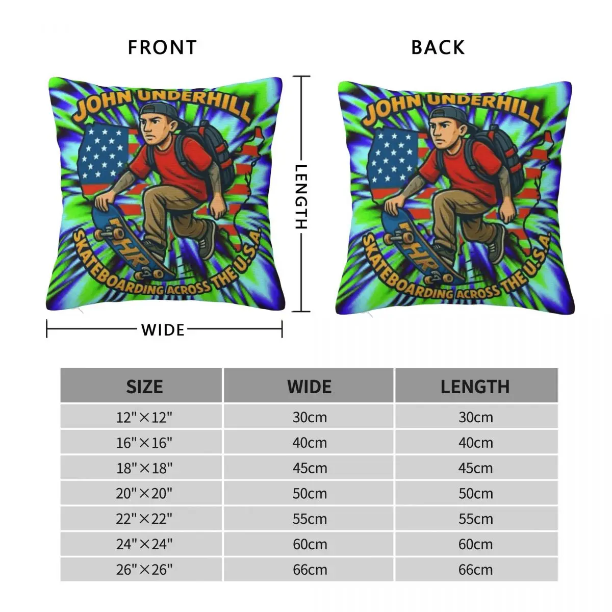 John Underhill Skateboarding Across America Square Pillowcase Polyester Linen Velvet Pattern Decorative Pillow Cushion Cover