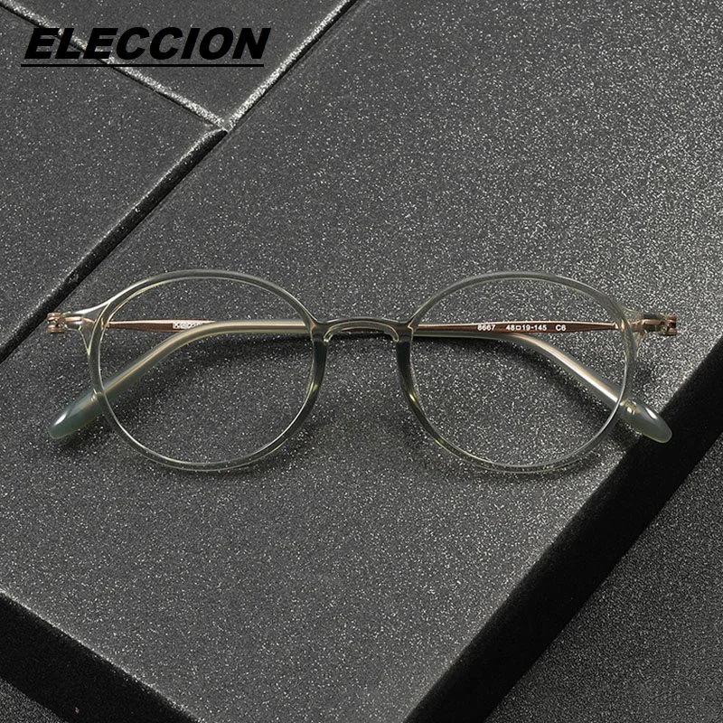 ELECCION High-quality Fashion Woman's Glasses Frame ULTEM Titanium Round Rim Optical Myopia Eyeglass Frames Prescription Eyewear