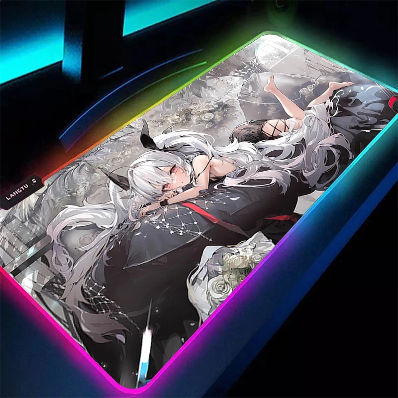 

Mouse Pad Carpet RGB Laptop PC Anime Girl Gamer Keyboard Mat LED Azur Lane Kawaii Mousepad Edge White Tassel Rubber Desktop Mat