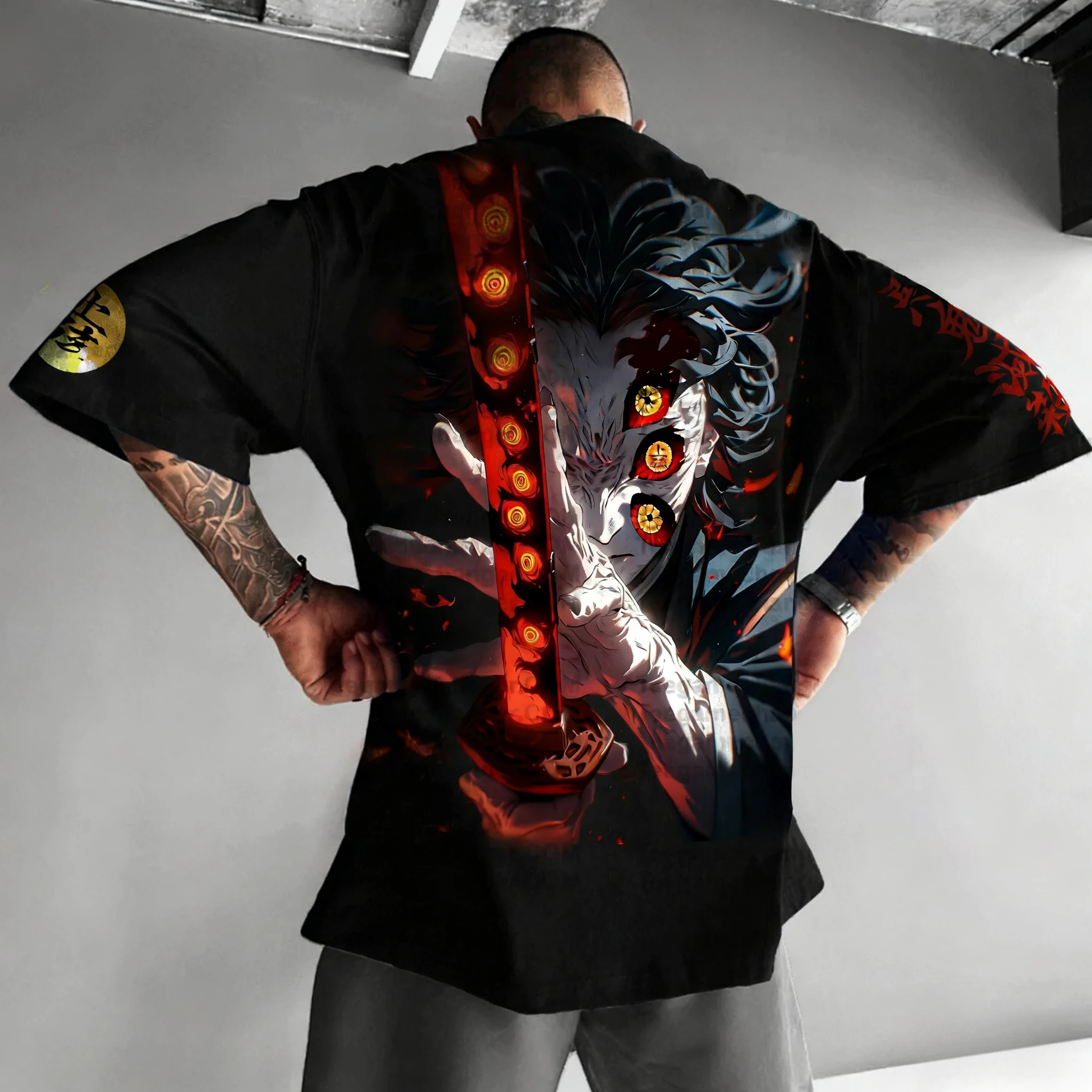 Demon Slayer Halloween Joint T-shirt 2025 Men's Summer New Kokushibo Anime Print American Trend Casual Loose Short Sleeved Top