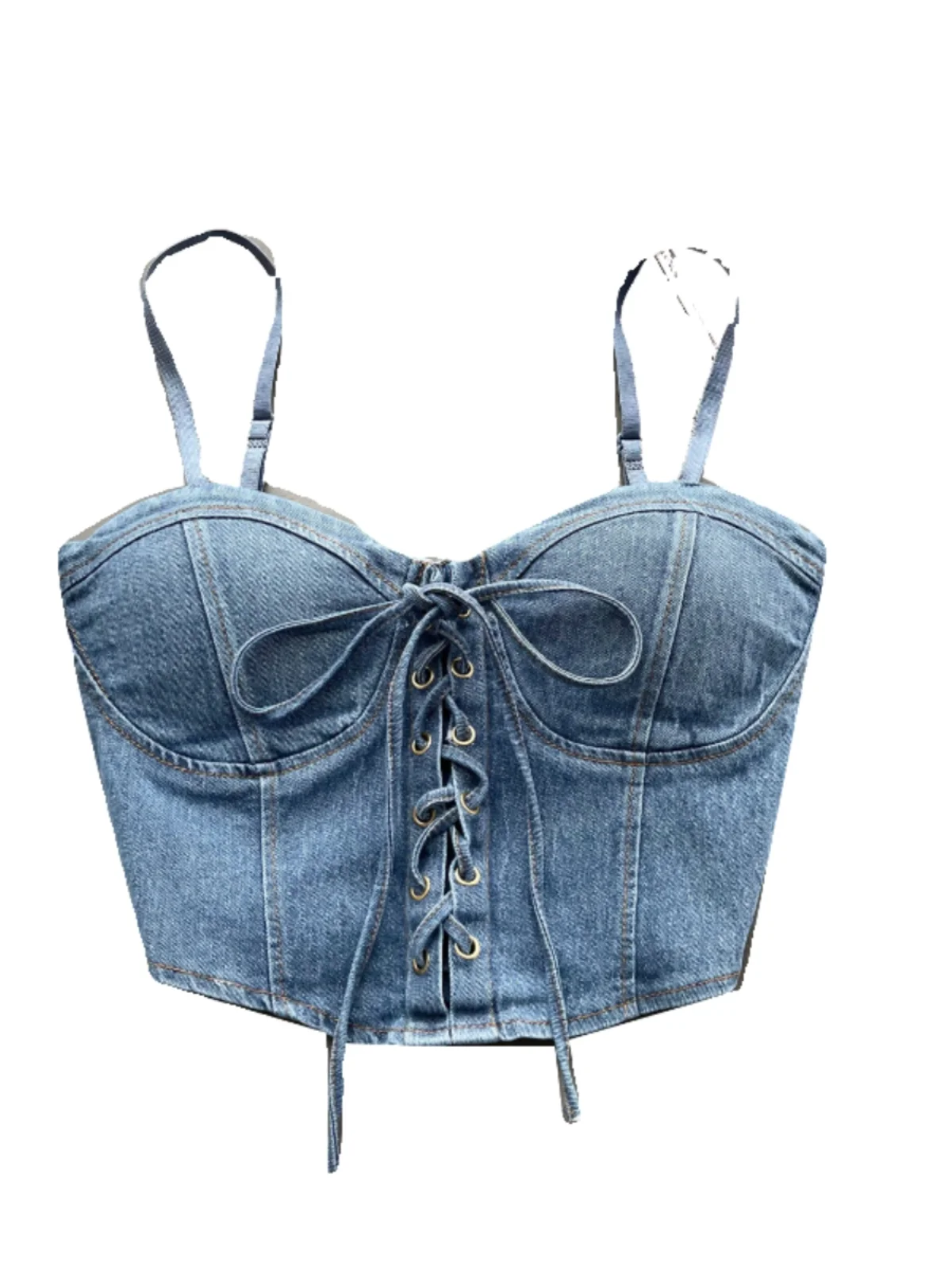 Top de Alças de Jeans Curto Sexy para Mulheres, Ajuste Slim, Estilo Casual de Verão, Sem Costas